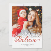 Geloof Script Sneeuwvlokken Overlay Kerst Foto Feestdagenkaart (Voorkant)