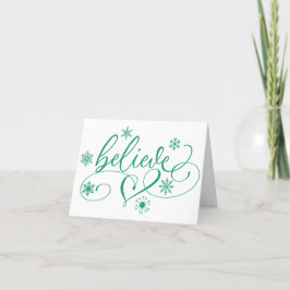 Geloof script | Snowflake Swirls met groene kerst Feestdagen Kaart