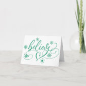 Geloof script | Snowflake Swirls met groene kerst Feestdagen Kaart (Voorkant)