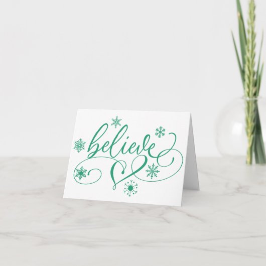 Geloof script | Snowflake Swirls met groene kerst Feestdagen Kaart (Voorkant)