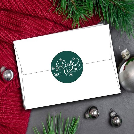 Geloof script | Snowflake Swirls met groene kerst Ronde Sticker