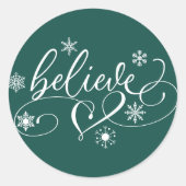 Geloof script | Snowflake Swirls met groene kerst Ronde Sticker (Voorkant)
