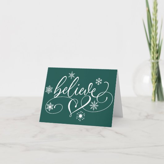 Geloof script| Snowflake-swirls met groene kerstmi Feestdagen Kaart (Voorkant)