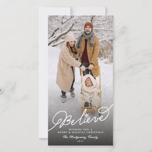 Geloof Script Star Religieuze Kerstmis Chique Foto Feestdagenkaart (Voorkant)