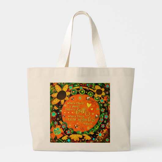 Geloof Sinaasappel Geel Bloemen Bumblebee Irelyn Grote Tote Bag (Achterkant)