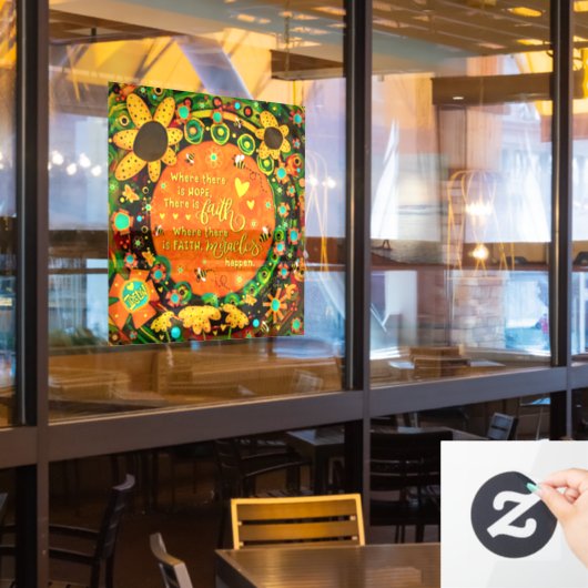 Geloof  Sinaasappel Geel Bloemen Bumblebee Irelyn Raamsticker (Restaurant Raam)