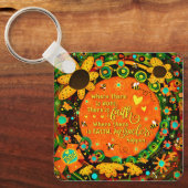 Geloof  Sinaasappel Geel Bloemen Bumblebee Irelyn Sleutelhanger (Voorkant)