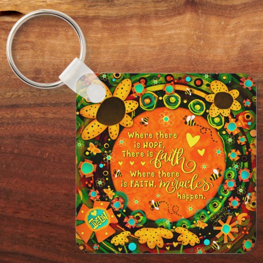 Geloof  Sinaasappel Geel Bloemen Bumblebee Irelyn Sleutelhanger (Voorkant)