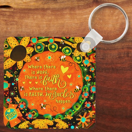 Geloof  Sinaasappel Geel Bloemen Bumblebee Irelyn Sleutelhanger (Achterkant)