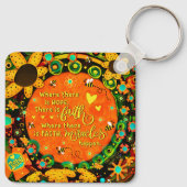 Geloof  Sinaasappel Geel Bloemen Bumblebee Irelyn Sleutelhanger (Achterkant)