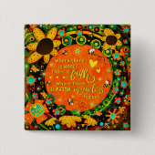 Geloof  Sinaasappel Geel Bloemen Bumblebee Irelyn Vierkante Button 5,1 Cm (Voorkant)