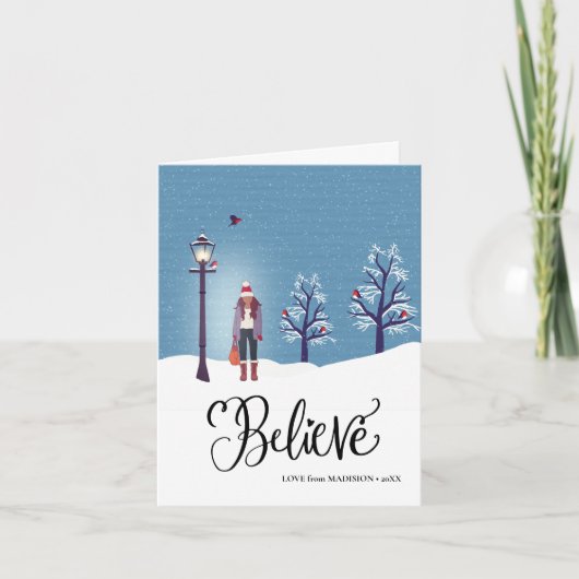 GELOOF | Sneeuwlandschap met winterkardinaal vogel Feestdagen Kaart (Voorkant)