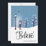 GELOOF | Sneeuwlandschap met winterkardinaal vogel Feestdagenkaart<br><div class="desc">Een mooie kerstkaart met een meisje met winterrode kardinaalvogels die op bomen met sneeuw vliegen. Beschikbaar als een platte kaart,  gevouwen kaart en briefkaart. Ik wens jullie allemaal een prettig kerstfeest en gelukkig nieuwjaar!</div>