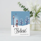 GELOOF | Sneeuwlandschap met winterkardinaal vogel Feestdagenkaart (Staand voorkant)