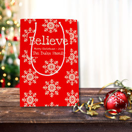 Geloof | Sneeuwvlokken Patroon | Rood en Wit Medium Cadeauzakje