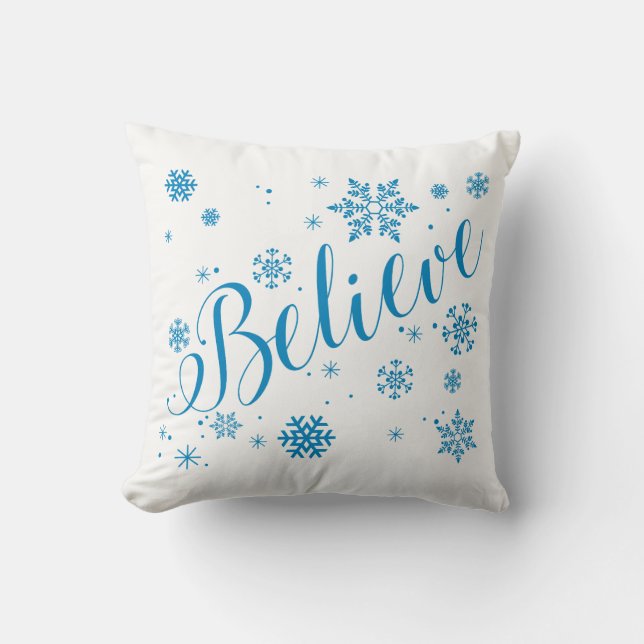 "Geloof" Snowflake Holiday Graphic Pillow, blauw Kussen (Voorkant)
