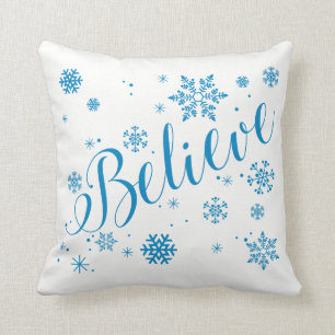 "Geloof" Snowflake Holiday Graphic Pillow, blauw Kussen