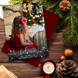 Geloof - Sparkle Stars Foto Rood Kerstfeest Feestdagenkaart