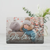 Geloof Star Aqua Blue Calligrafie kerstfoto Feestdagenkaart (Staand voorkant)