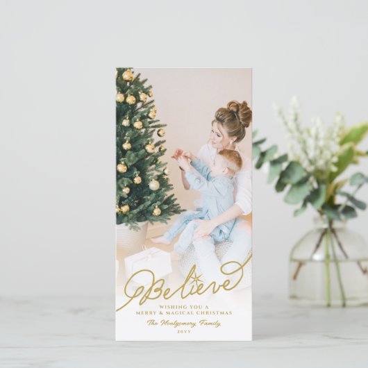 Geloof Star Gold Calligrafie kerstfoto Feestdagenkaart (Staand voorkant)