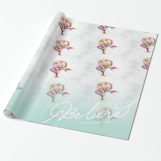 Geloof Star Mint Ombre kerstfoto Holiday Cadeaupapier (Uitgerold)