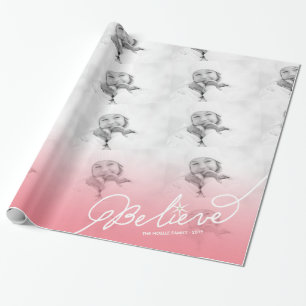 Geloof Star Pink Ombre kerstfoto Holiday Cadeaupapier