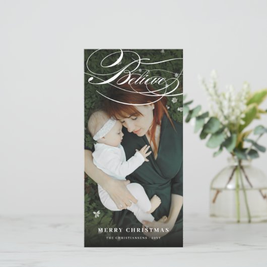 Geloof Swash Script Religieuze kerstfoto Feestdagenkaart (Staand voorkant)