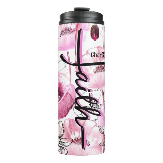 Geloof te midden van roze klaprozen thermosbeker (Voorkant)