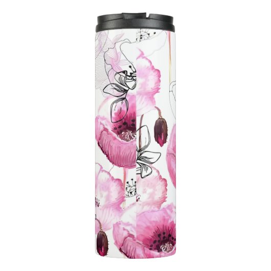 Geloof te midden van roze klaprozen thermosbeker (Achterkant)