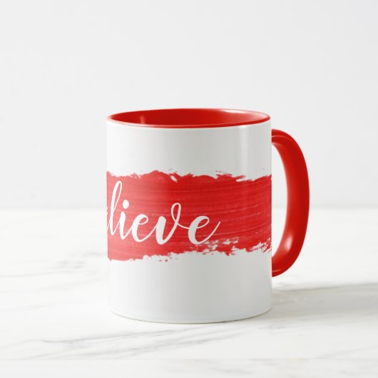 GELOOF tekst op rode verf Mok (Voorkant rechts)