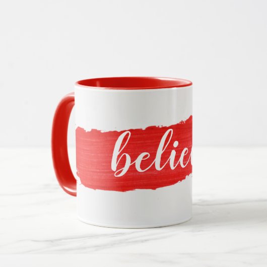 GELOOF tekst op rode verf Mok (Voorkant links)