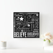 Geloof tekstontwerp voor Word Art Vierkante Klok (Huis)