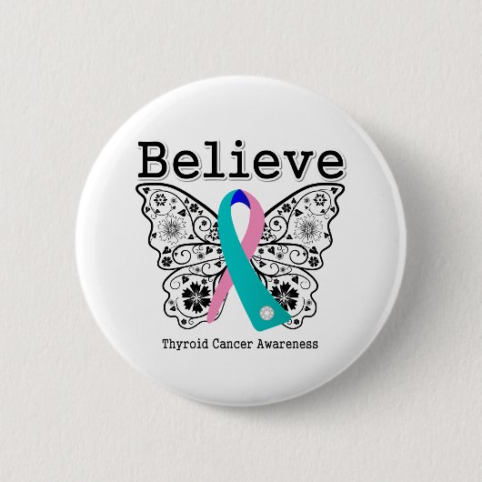 Geloof - Thyroid Cancer Butterfly Ronde Button 5,7 Cm (Voorkant)