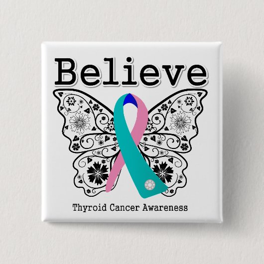 Geloof - Thyroid Cancer Butterfly Vierkante Button 5,1 Cm (Voorkant)