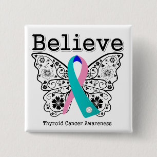Geloof - Thyroid Cancer Butterfly Vierkante Button 5,1 Cm