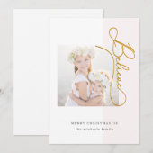 Geloof typografie met foto en blush streep feestdagenkaart (Voorkant / Achterkant)