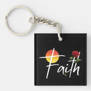 Geloof typografie met rozen sleutelhanger