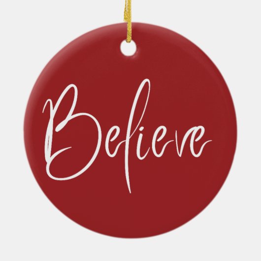 Geloof Typografie Rode Moderne Kerstmis Keramisch Ornament (Achterkant)