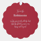 Geloof Typografische Kerstman en Rendier Ornament Kaart (Achterkant)