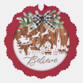 Geloof Typografische Kerstman en Rendier Ornament Kaart (Voorkant)