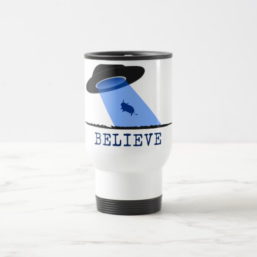 Geloof (ufo die koe in elkaar slaat) reisbeker (Center)