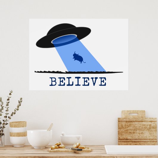 Geloof (UFO die omhoog koe stroomt) Poster (Keuken)