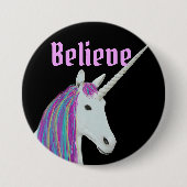 Geloof Unicorn Black Roze Round Button (Voorkant)