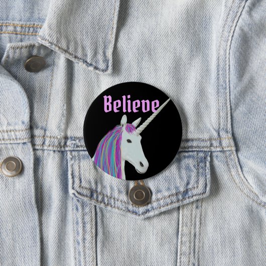 Geloof Unicorn Black Roze Round Button (In situ)