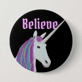 Geloof Unicorn Black Roze Round Button