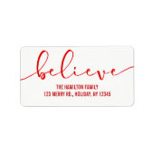 Geloof VAKANTIE RODE Hand Lettered Script Etiket (Voorkant)