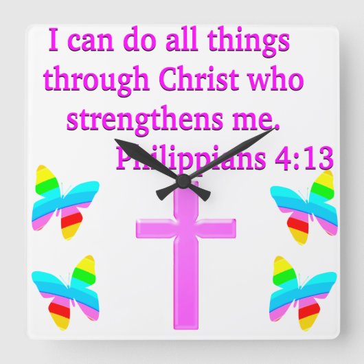 GELOOF VERVULDE FILIPPENZEN 4:13 ONTWERP VIERKANTE KLOK (Voorkant)