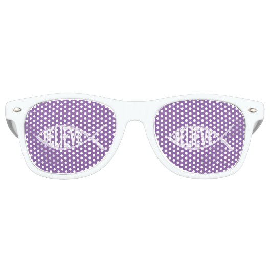 Geloof Vis Lavendel Retro Zonnebril (Voorkant)