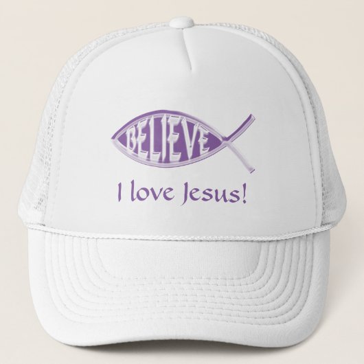 Geloof Vis Lavendel Trucker Pet (Voorkant)