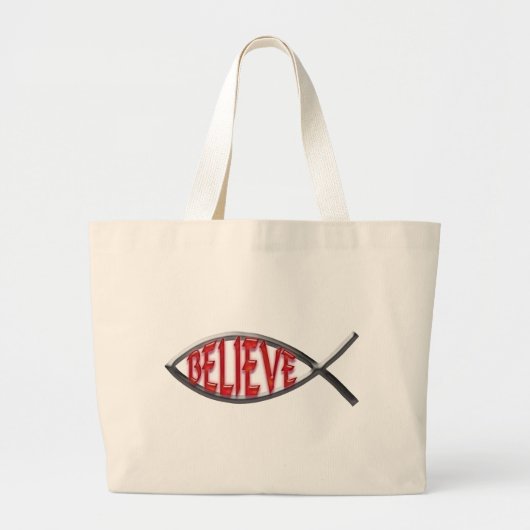 Geloof Vis- Rood Grote Tote Bag (Voorkant)